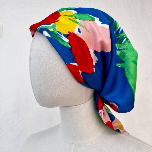 Accessories - Vintage 80s Colorful Picasso-Inspired Floral Print Square Head or Neck Scarf